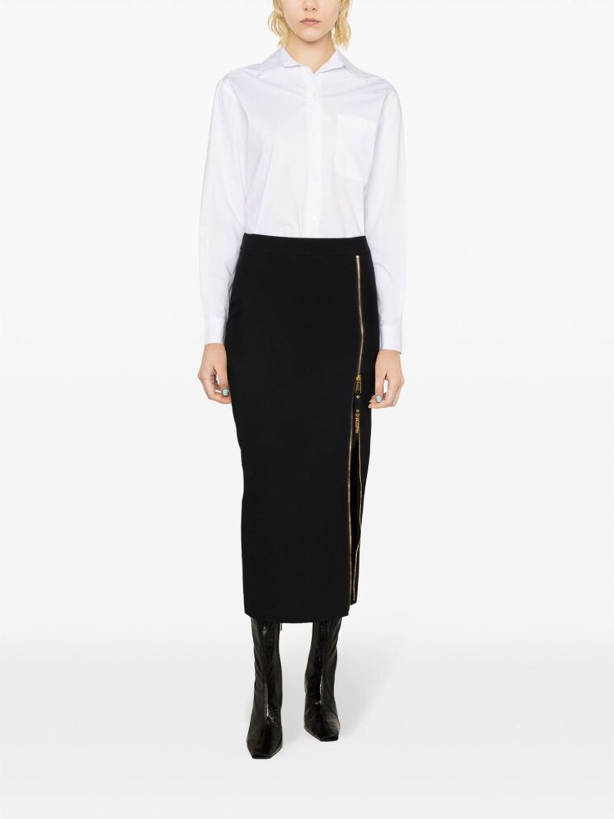 Shop Moschino Black Mid-length Crepe Texture Skirt