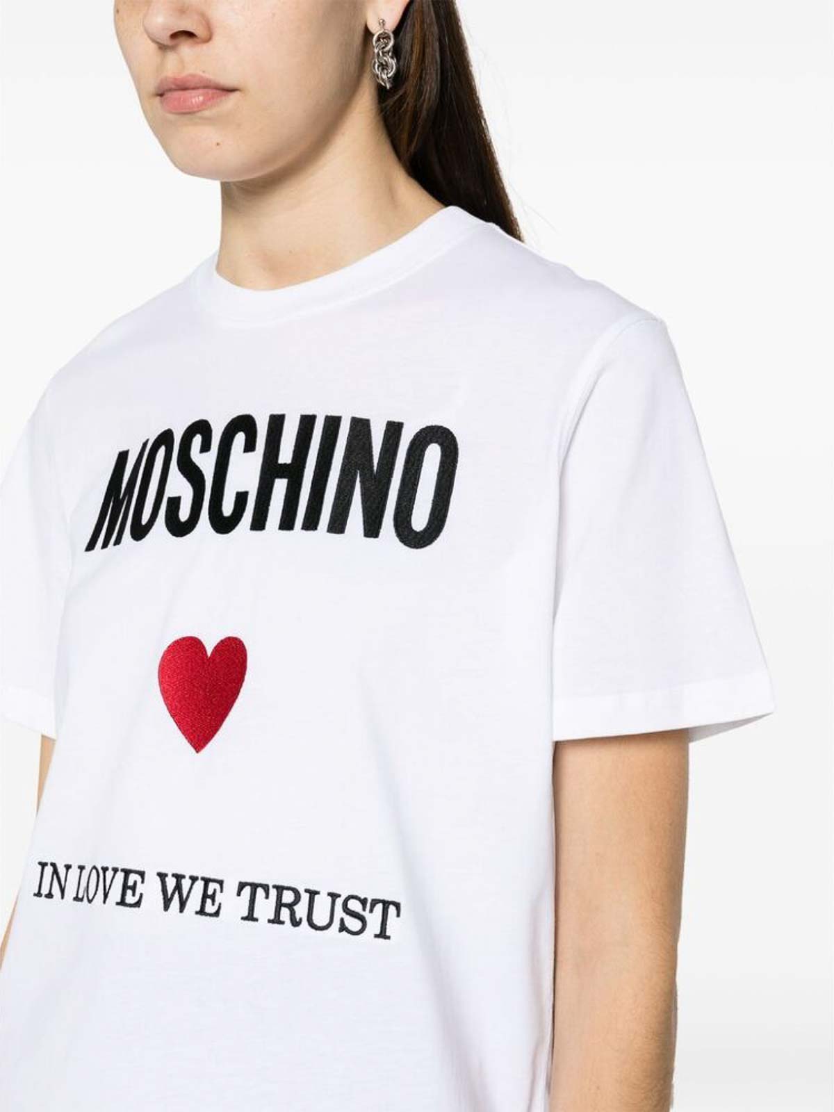 Shop Moschino Slogan Logo White T-shirt