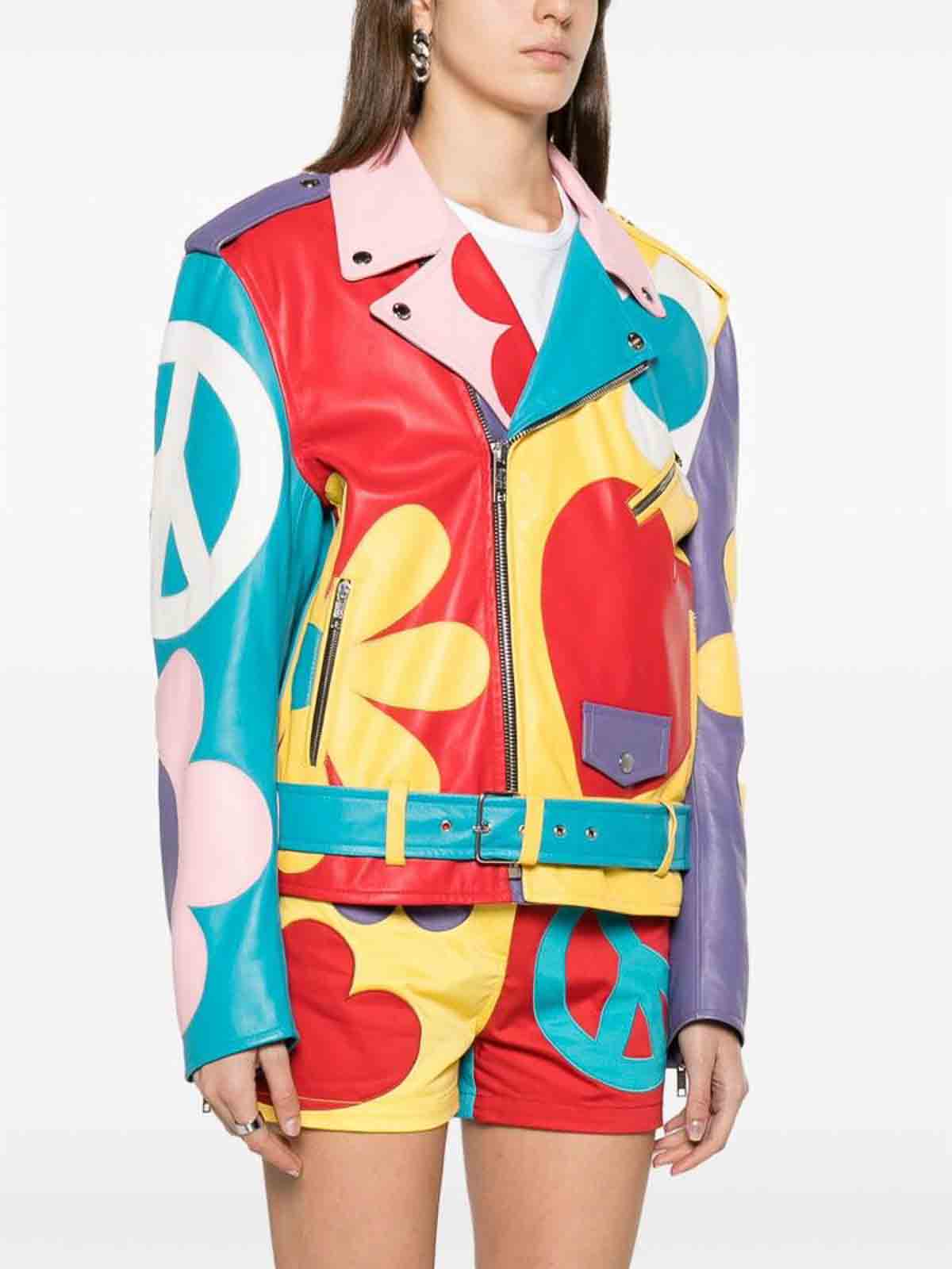 Shop Moschino Graphic Print Jacket In Blue