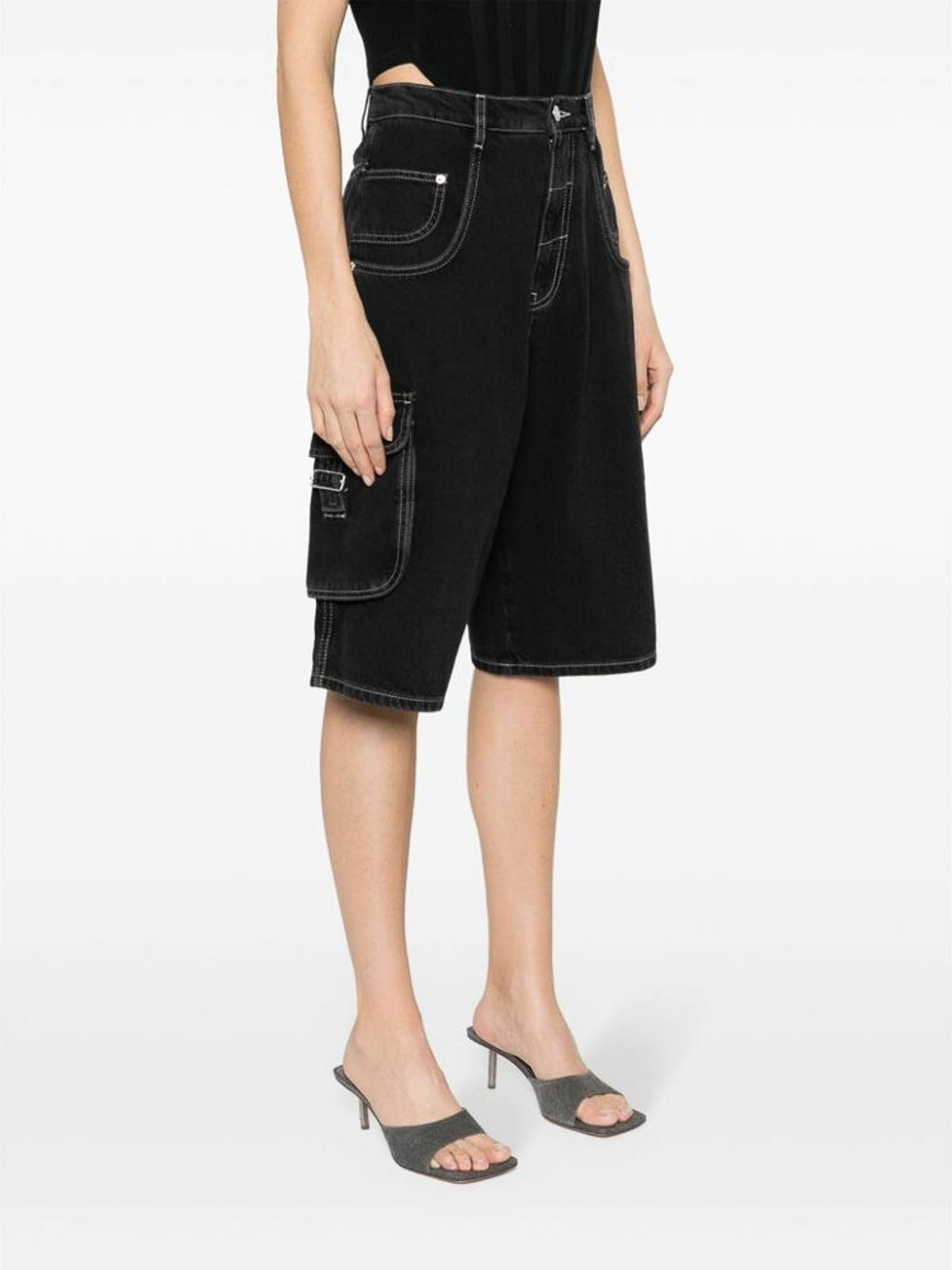 Shop Moschino Black Belted Denim Trousers