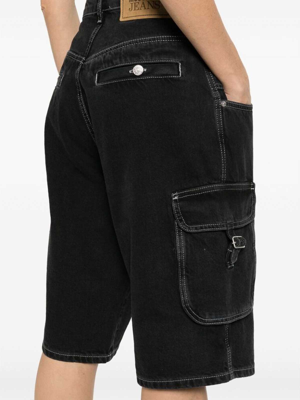 Shop Moschino Black Belted Denim Trousers