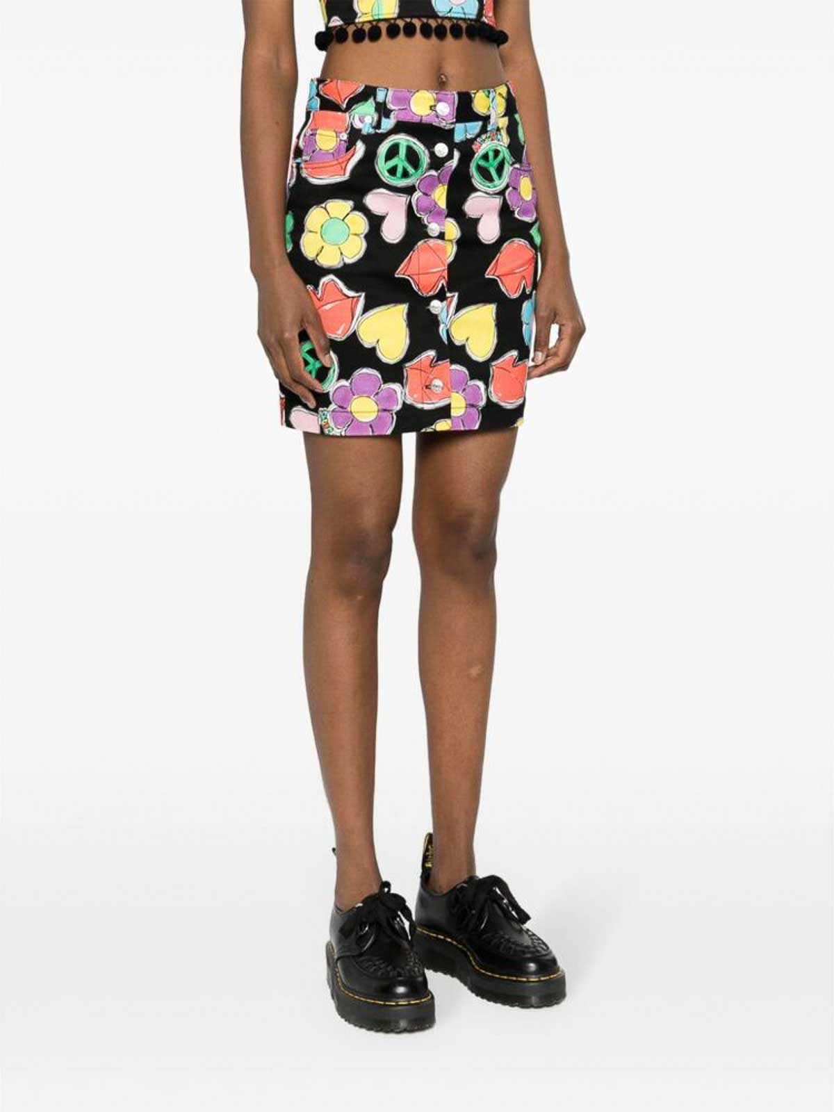 Shop Moschino Multicolour Print Skirt In Black
