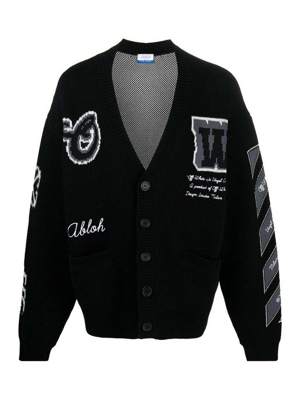 Shop Off-white Black Intarsia Knit Cardigan
