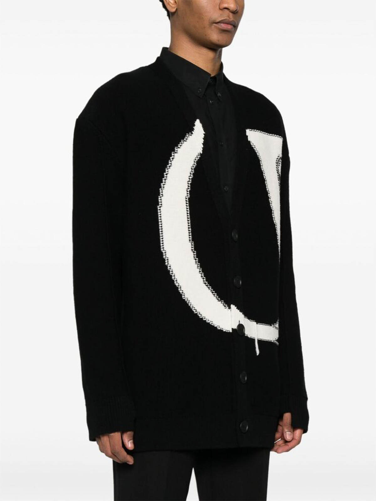 Shop Off-white Black Chunky Knit Cardigan