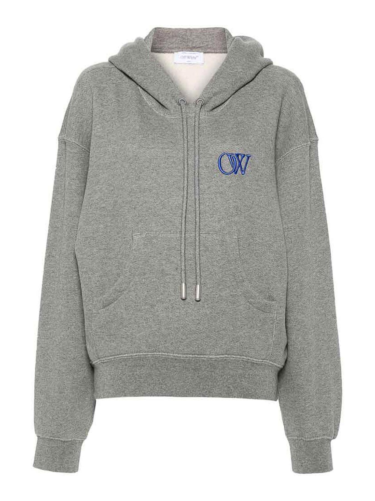 Off-white Embroidered-logo Cotton Hoodie In Grey