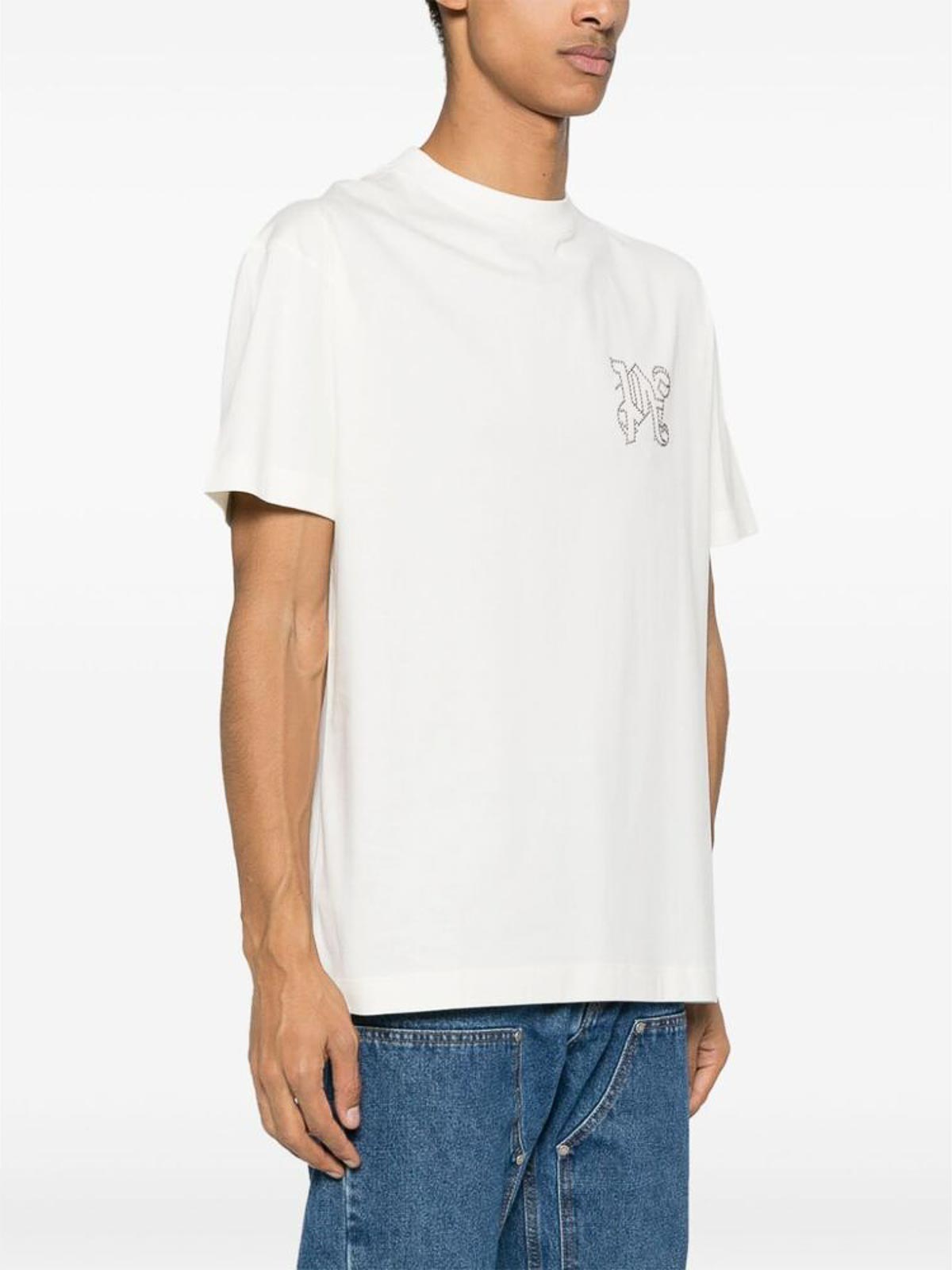 Shop Palm Angels Cream Logo Print T-shirt In White