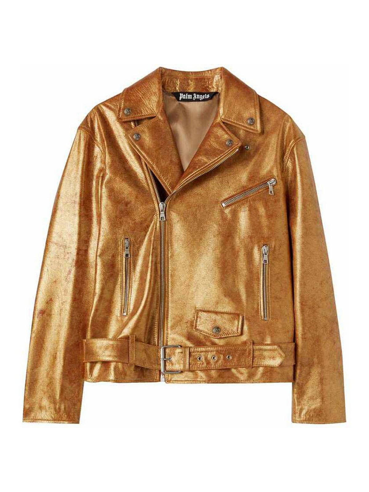 Shop Palm Angels Gold-tone Logo Moto Jacket