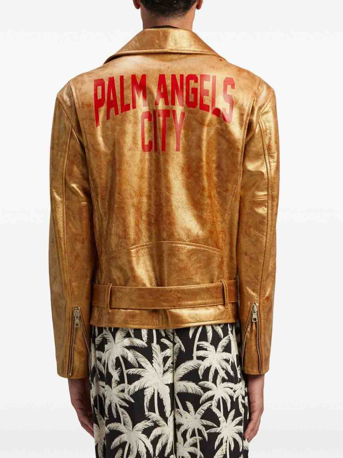 Shop Palm Angels Gold-tone Logo Moto Jacket