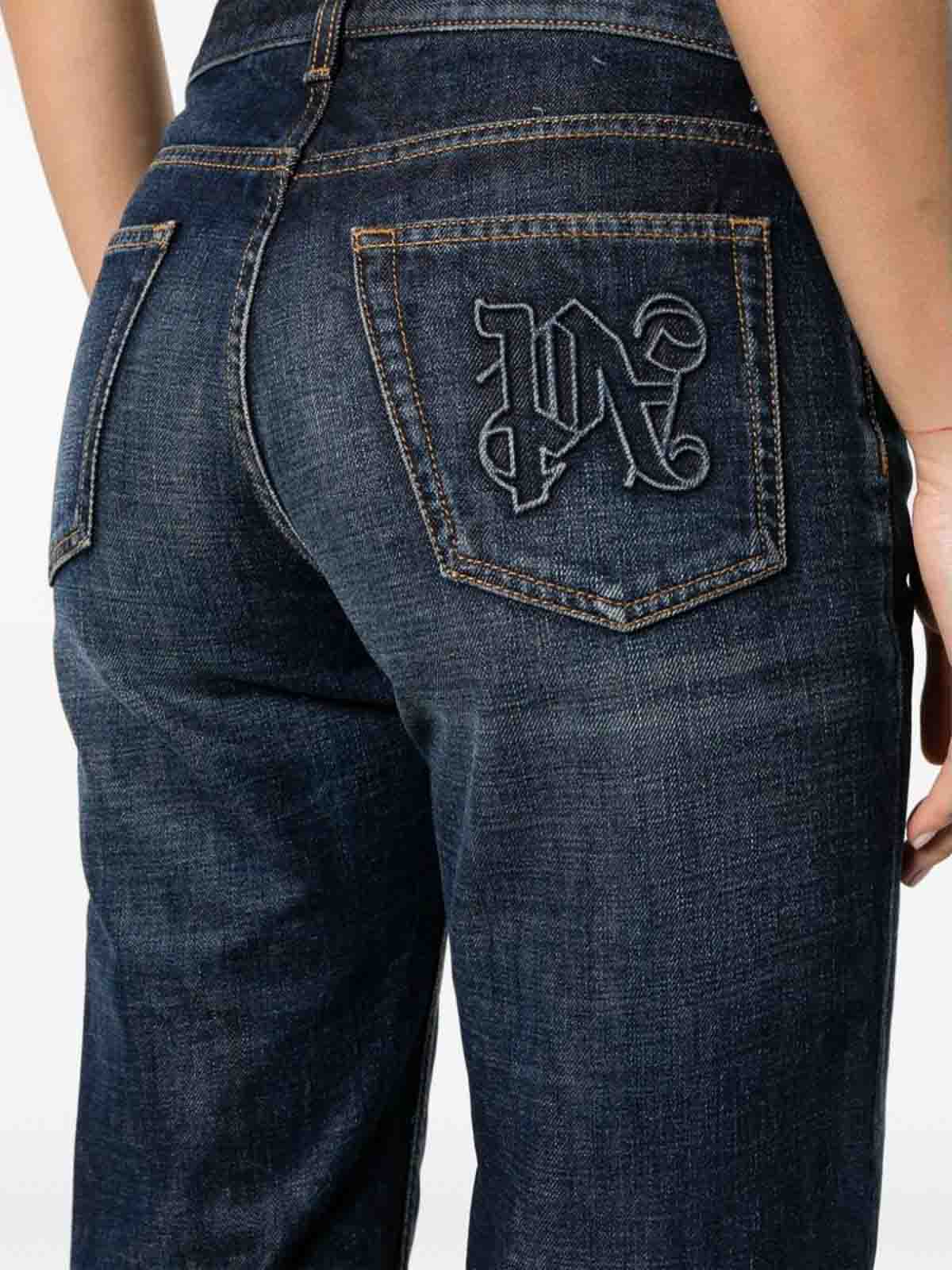 デニム・ジーパン PALM ANGELS Women Denim Pants PWYB032R24DEN002 4545 BLUE BLU Logo jeans PALM ANGELS PWYB032R24DEN002 4545 - Ancote