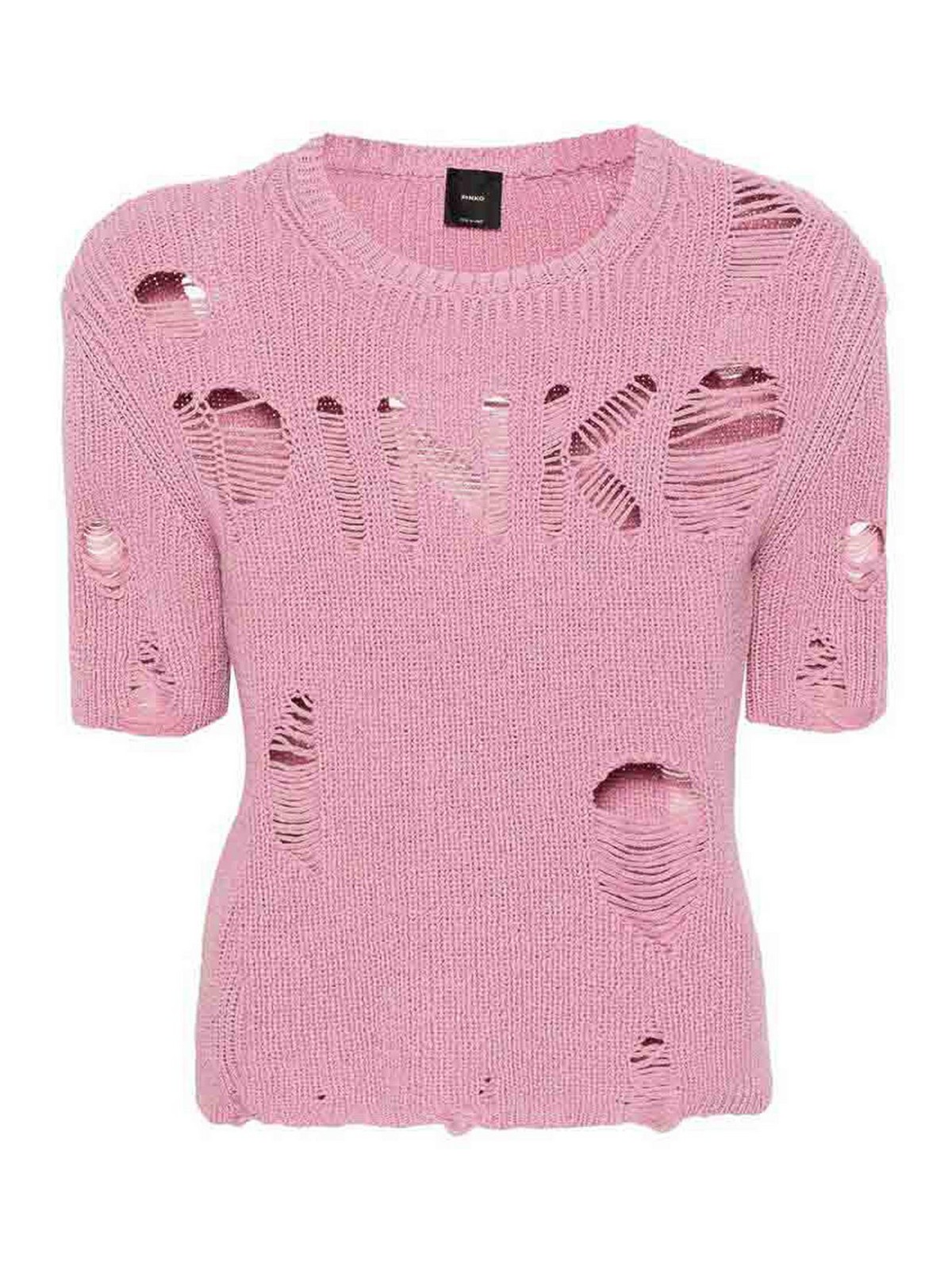 Pinko Distressed-effect Knitted Top In Nude & Neutrals