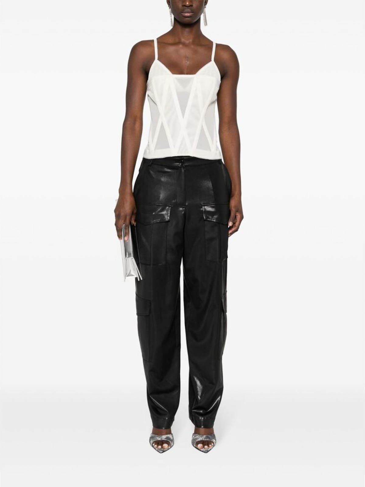 Shop Pinko Black Lam Effect Pants