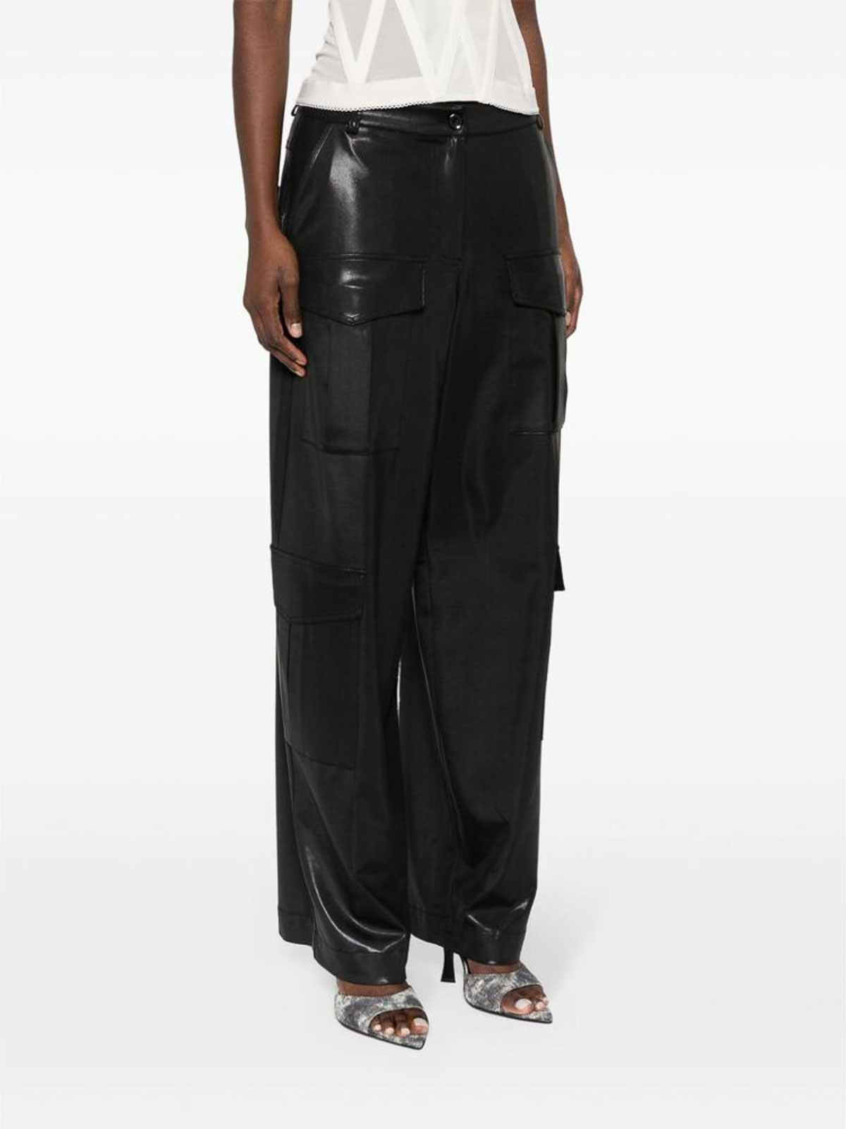 Shop Pinko Black Lam Effect Pants