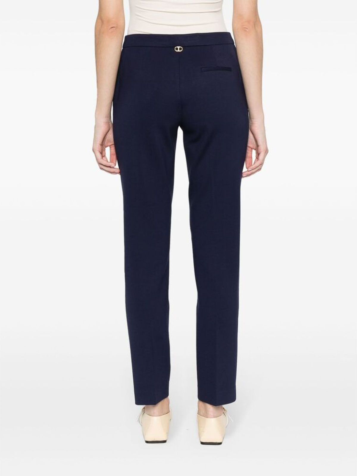 Shop Twinset Navy Blue Stretch-design Pants