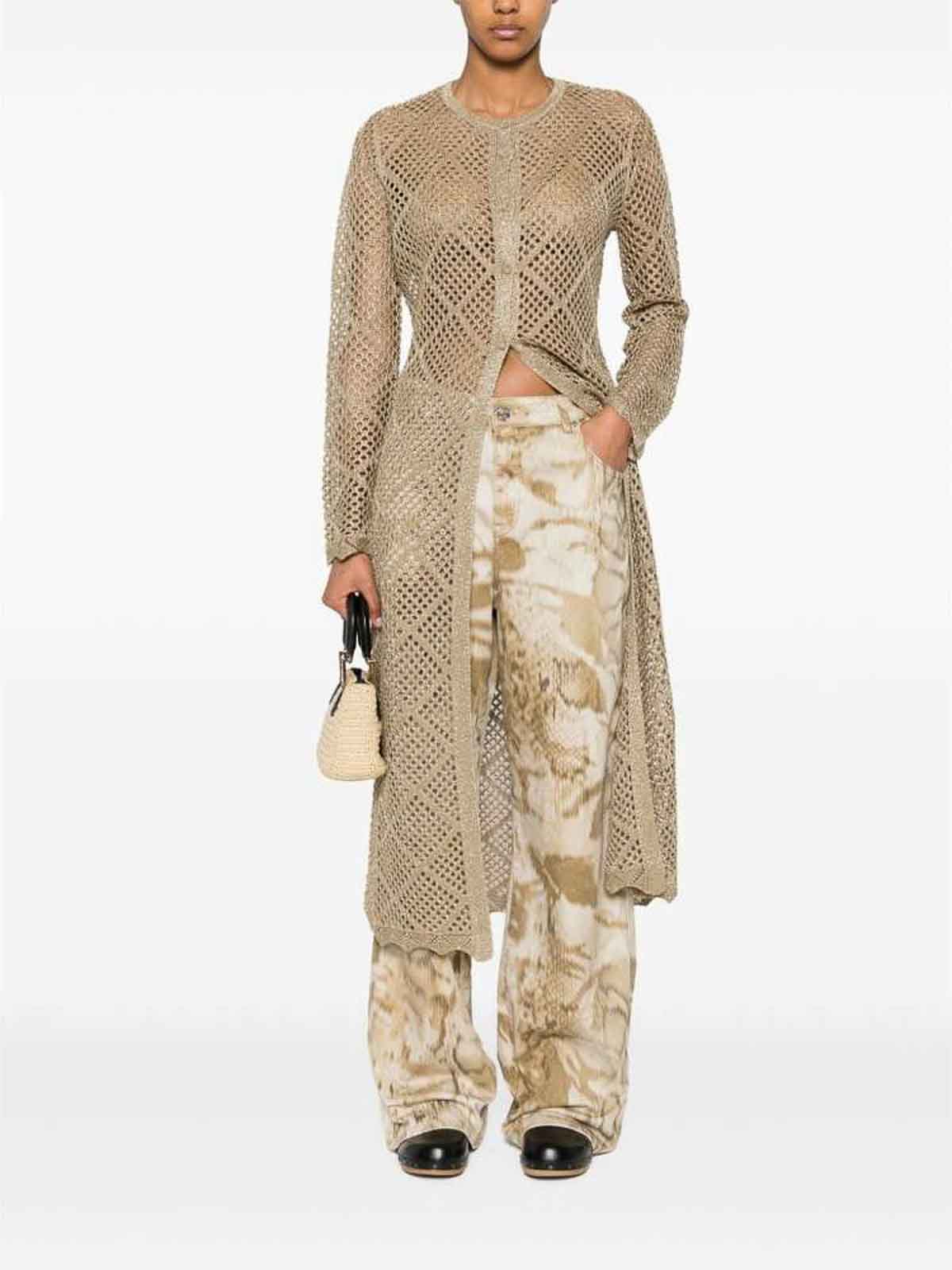 Shop Twinset Gold-tone Open-knit Mid-calf Dress