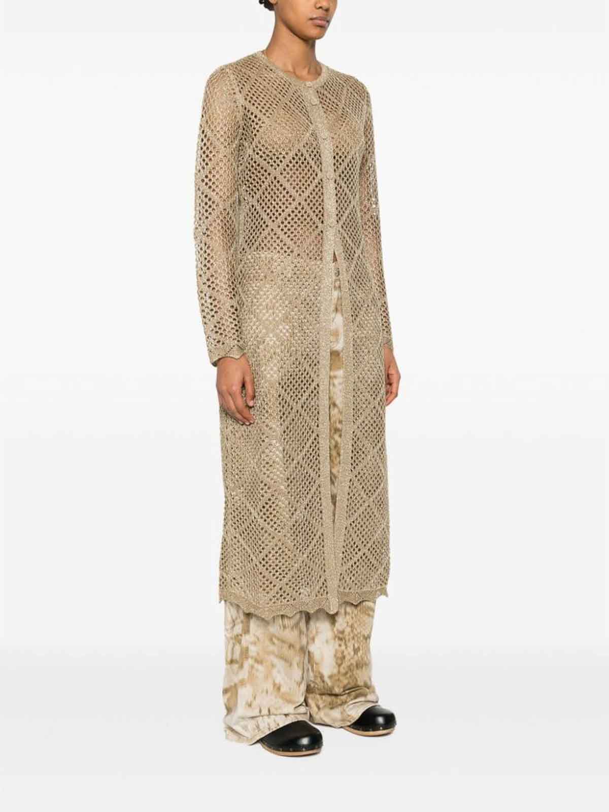 Shop Twinset Gold-tone Open-knit Mid-calf Dress