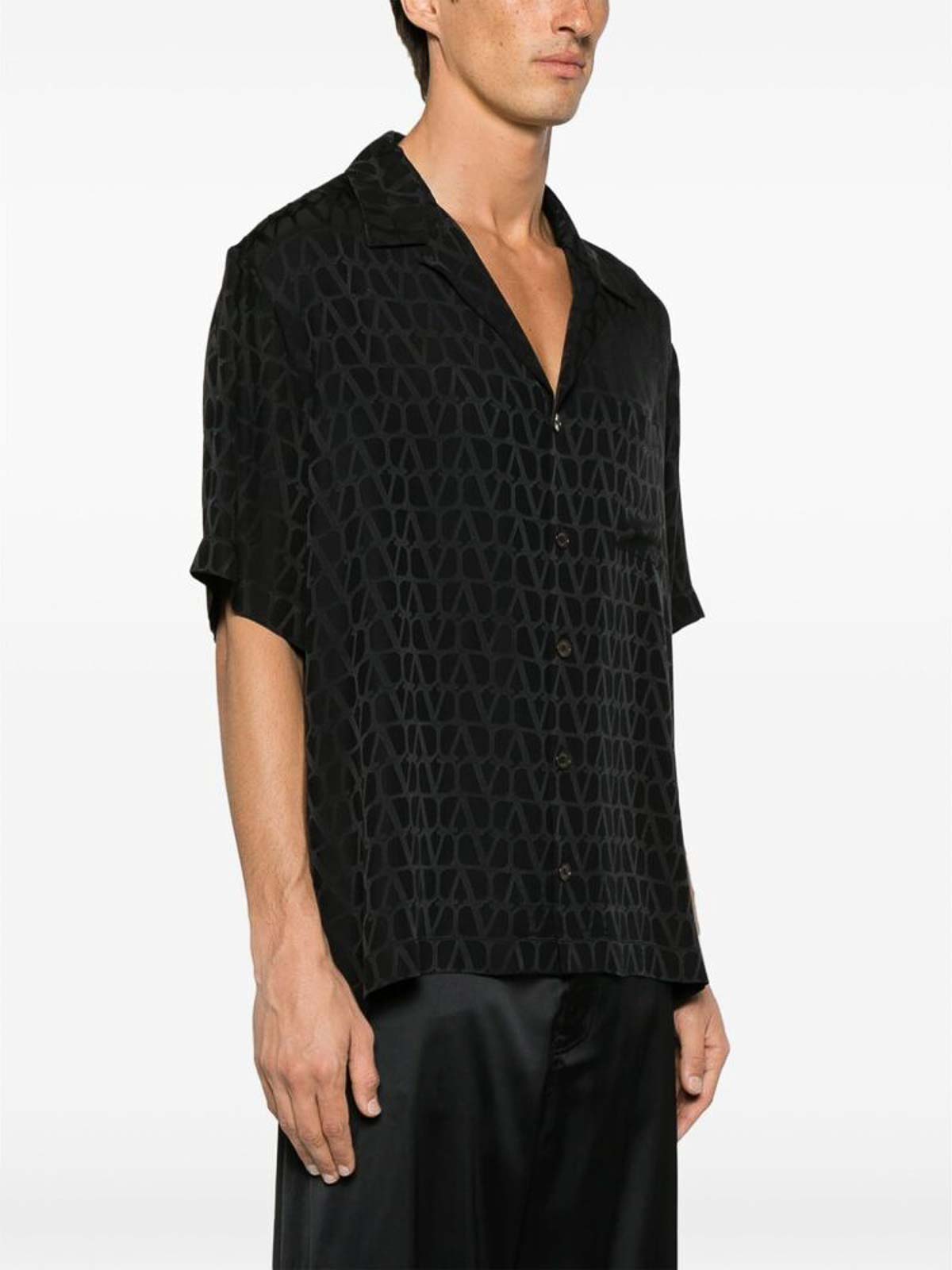 Shop Valentino Black Monogram Cuban Collar Shirt