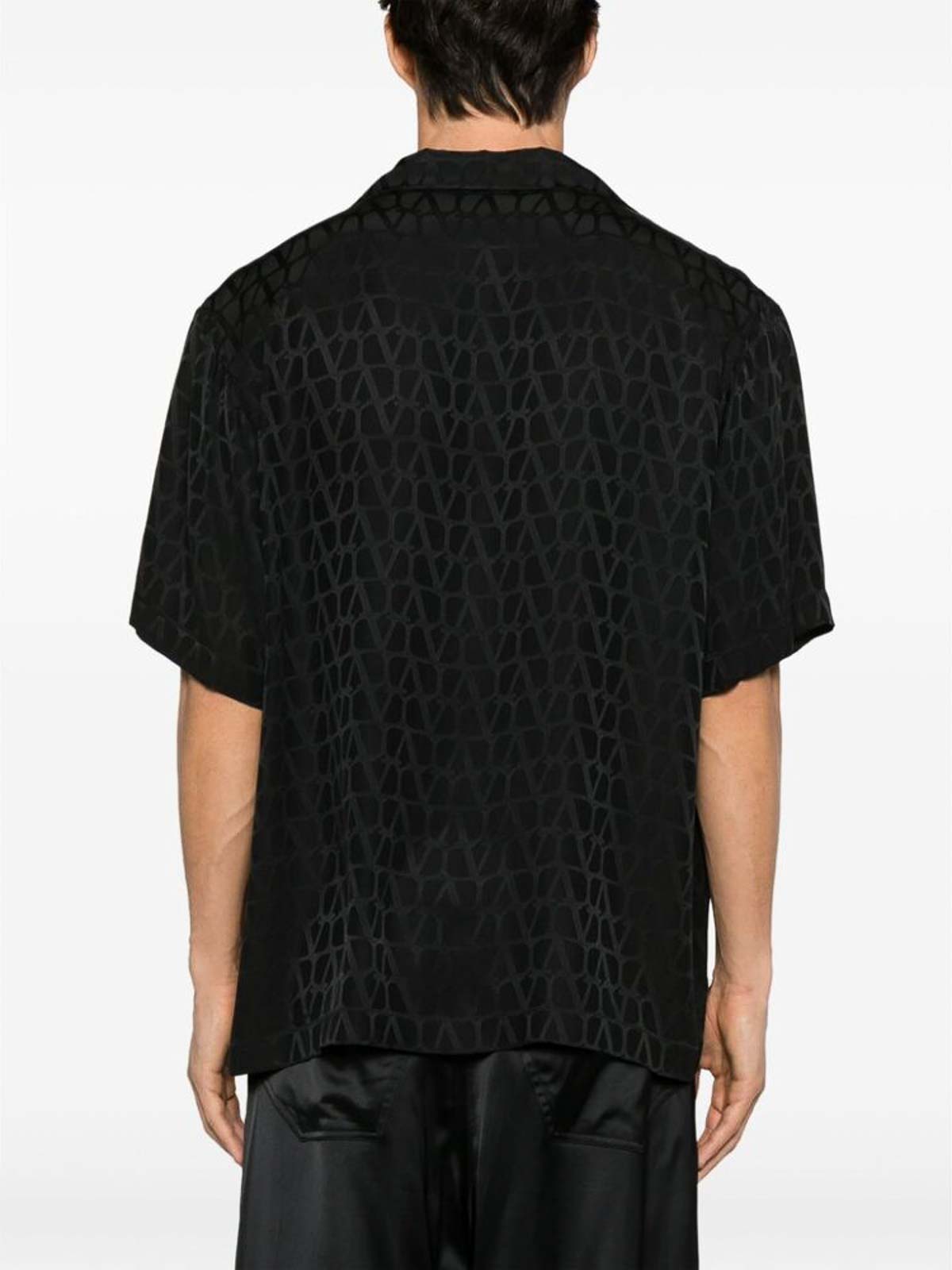 Shop Valentino Black Monogram Cuban Collar Shirt