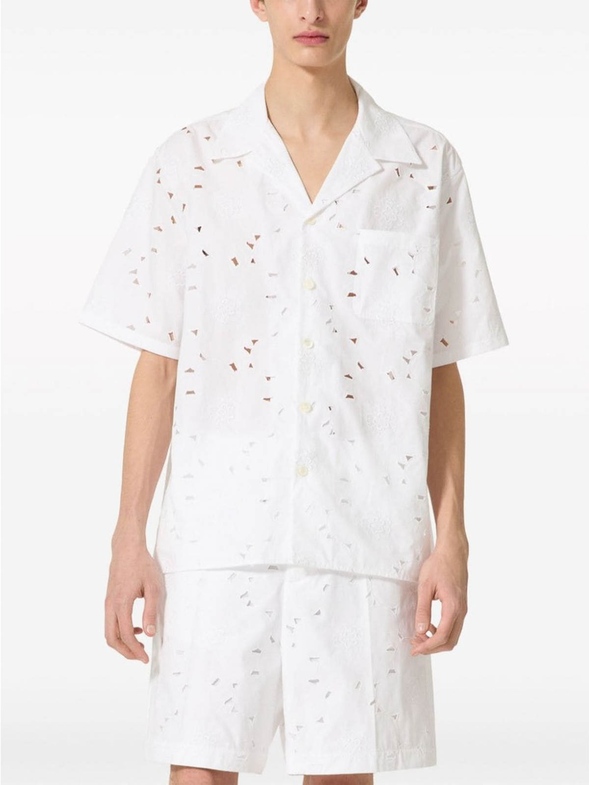 Shop Valentino White Broderie Anglaise Camp Collar Shirt