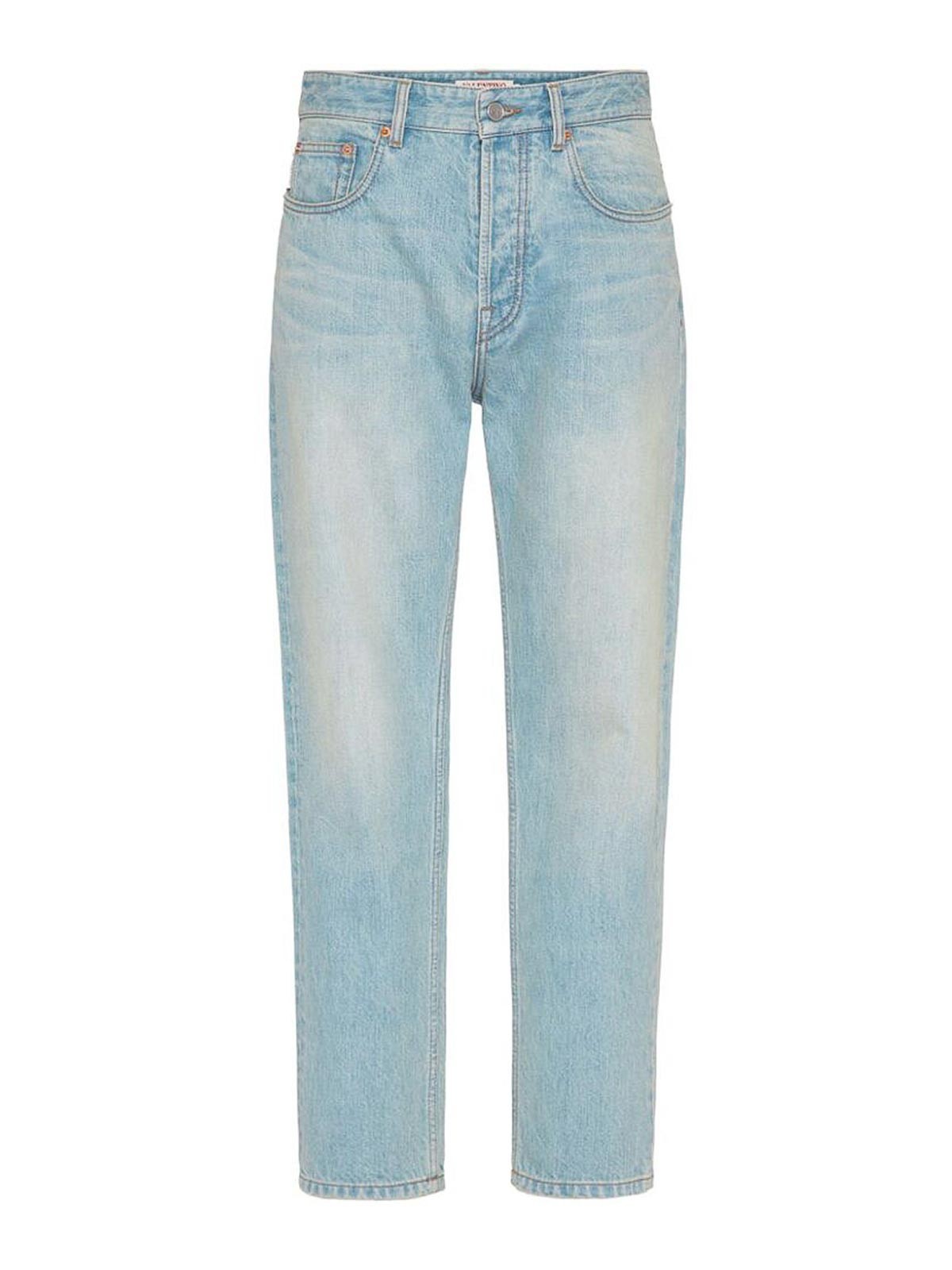 Shop Valentino Ice Blue Faded Effect Denim Pants