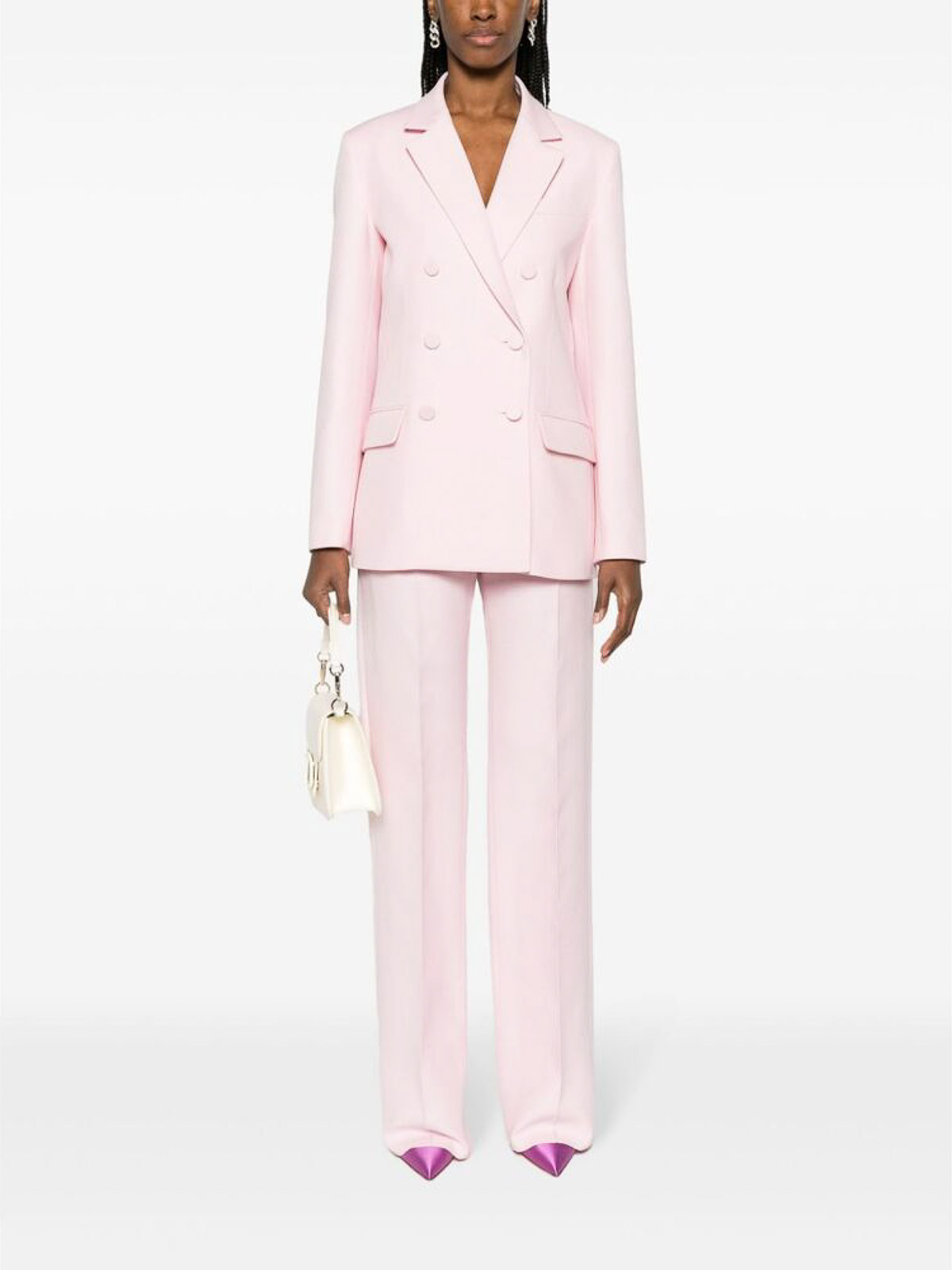 Shop Valentino Light Pink Double-breasted Blazer In Nude & Neutrals