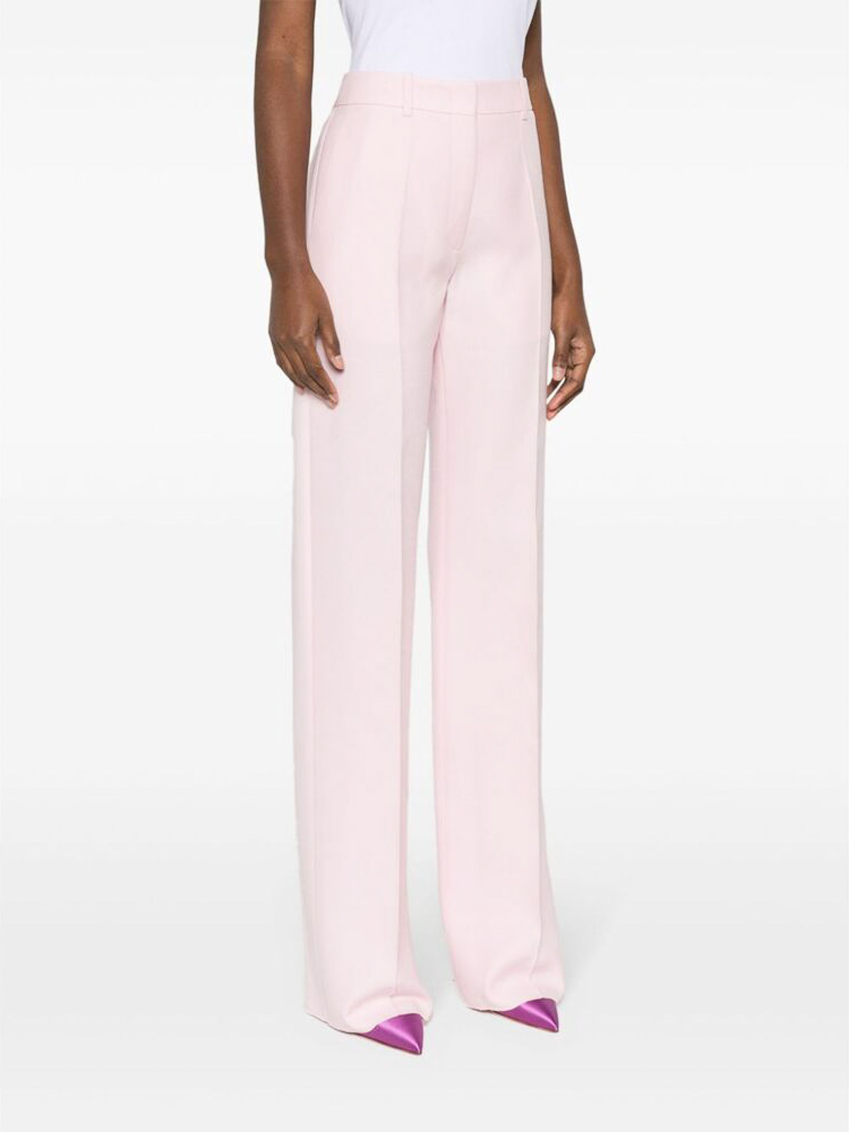 Shop Valentino Light Pink Pressed Crease Trousers In Nude & Neutrals