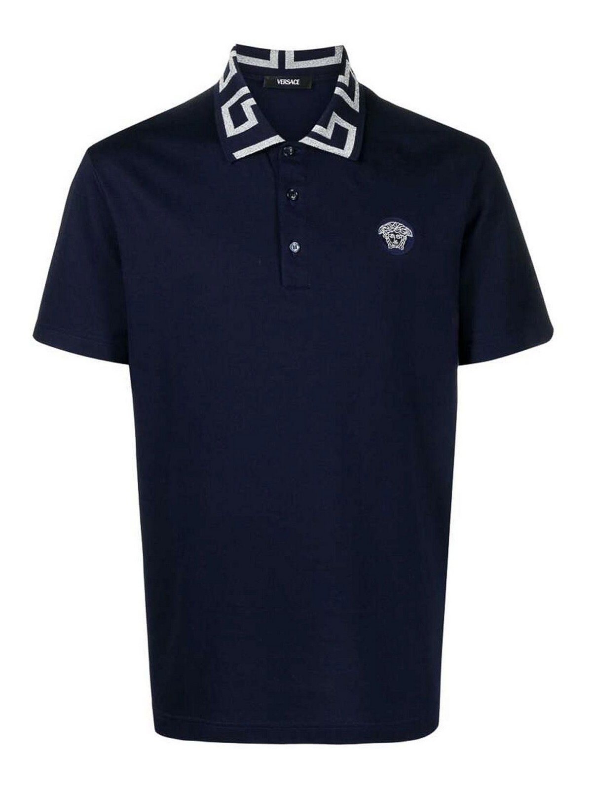 Shop Versace Navy Blue Pique' Logo Polo Shirt