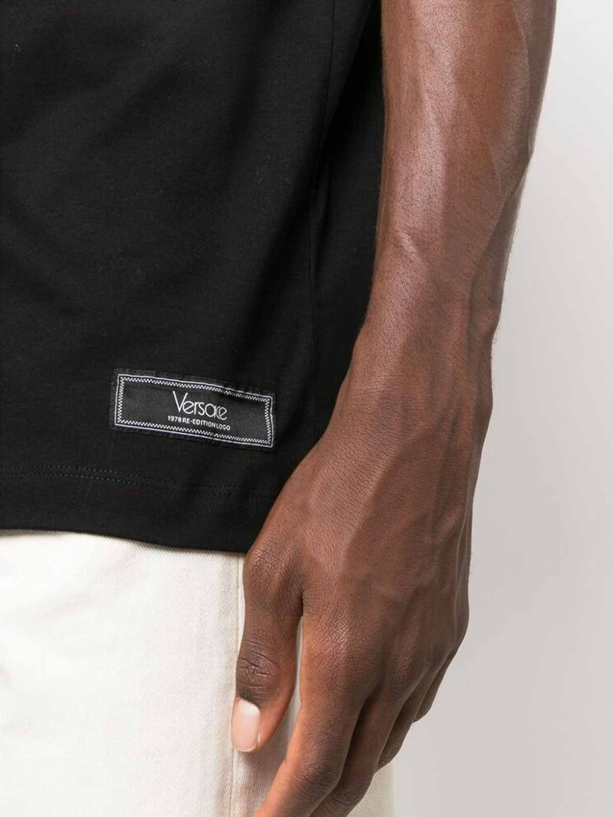 Shop Versace Blackwhite Logo Embroidered T-shirt