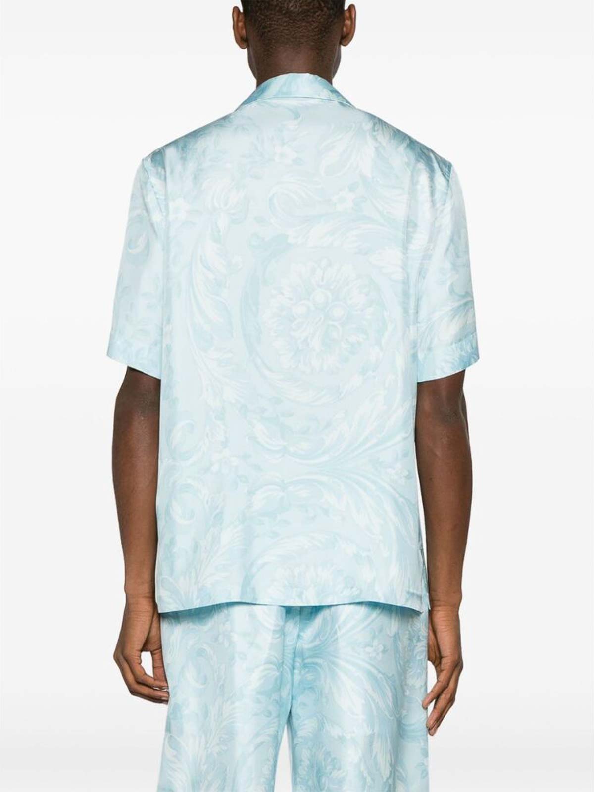 Shop Versace Baby Blue Signature Barocco Print Shirt