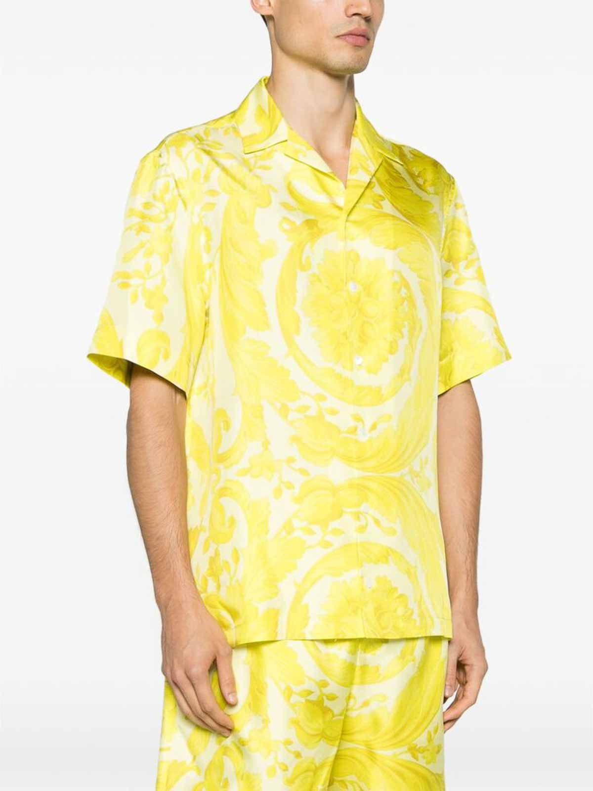 Shop Versace Canary Yellow Signature Barocco Print Shirt