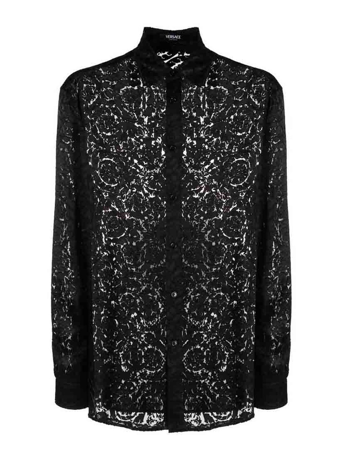Shop Versace Black Floral-lace Collar Shirt