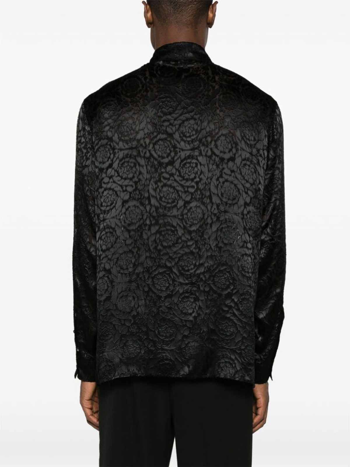 Shop Versace Black Floral-lace Collar Shirt
