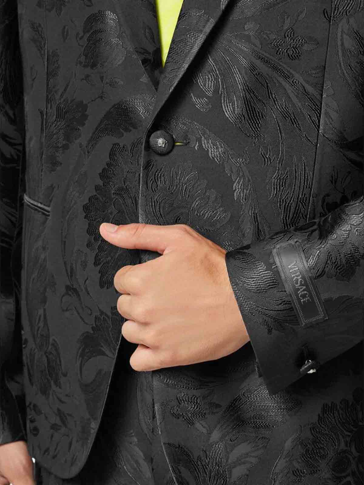 Shop Versace Black Patterned Jacquard Blazer