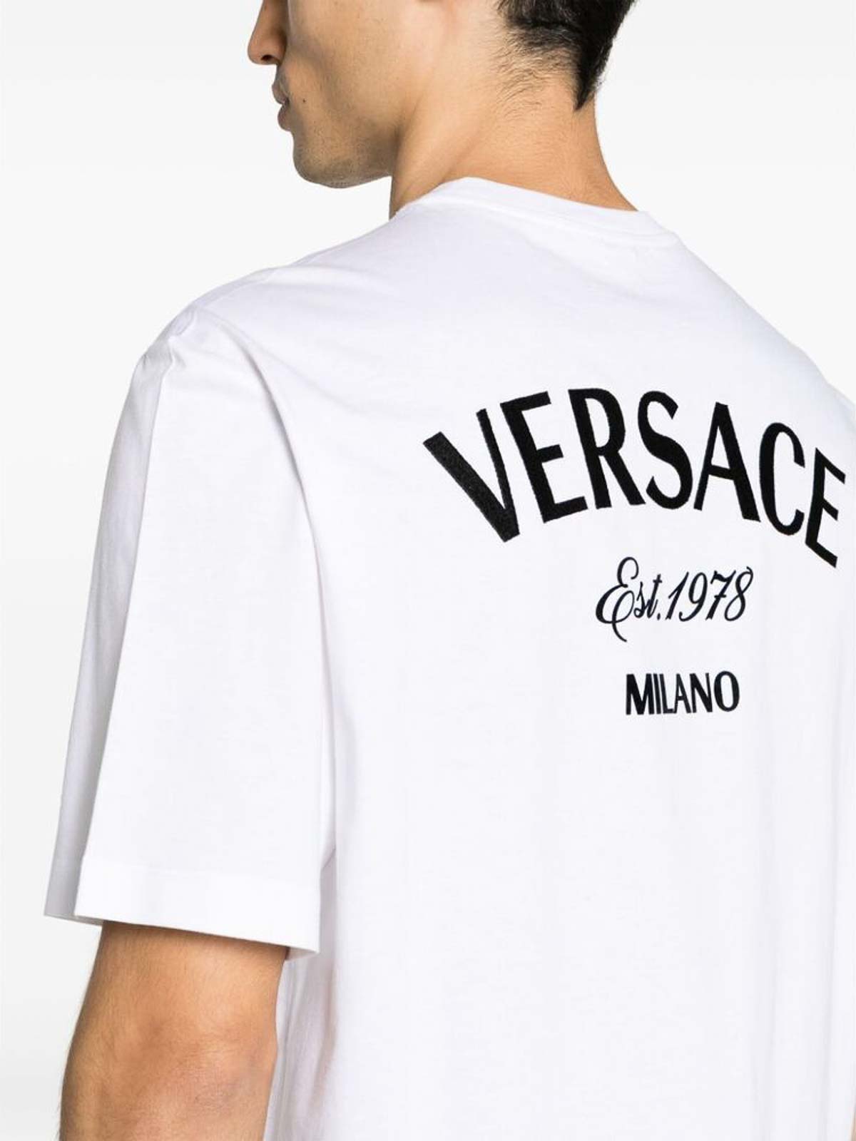 Shop Versace Cloud White Logo Embroidered T-shirt