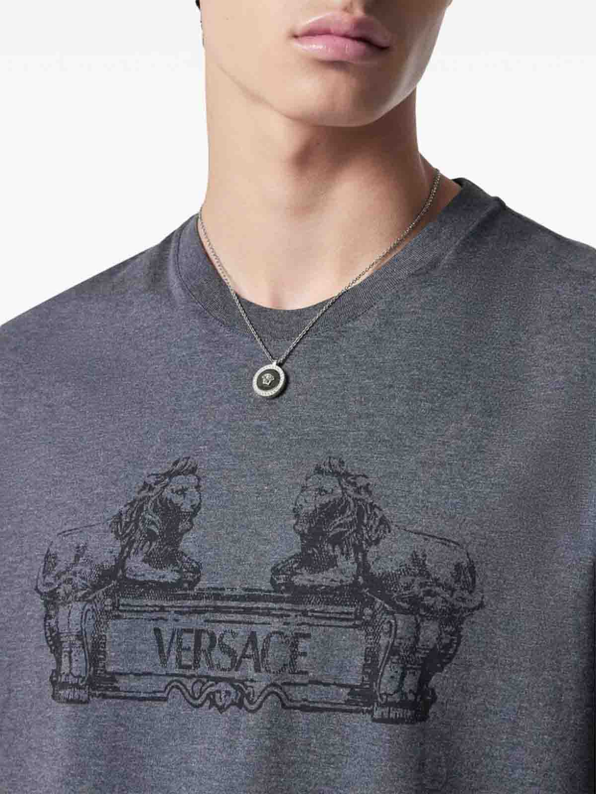 Shop Versace Anthracite Grey Logo Print T-shirt
