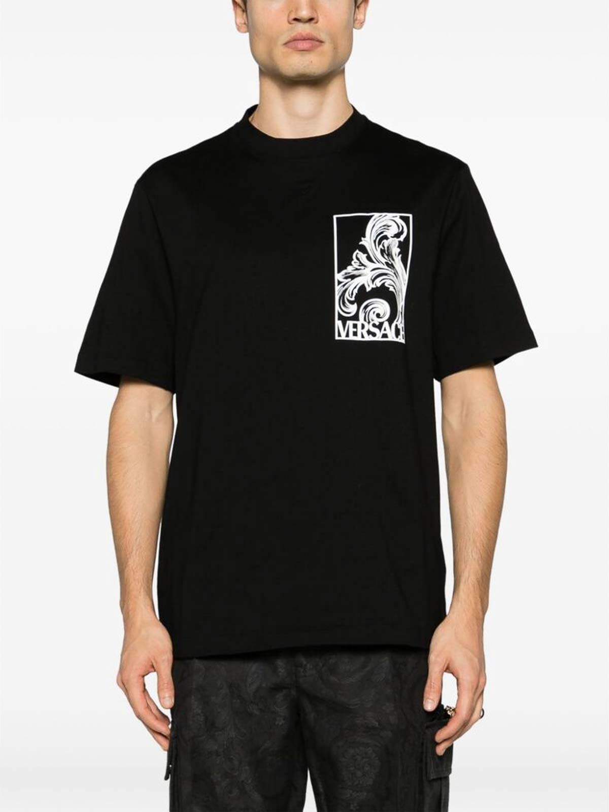 Shop Versace Black Palmette Logo Print T-shirt
