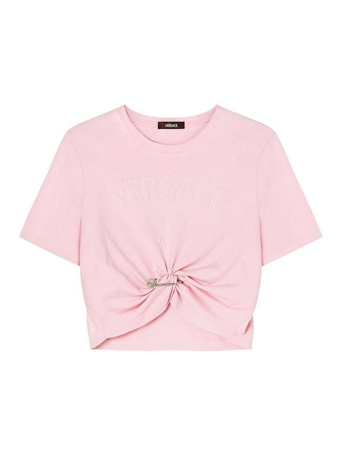 Shop Versace Light Pink Medusa Safety Pin T-shirt In Nude & Neutrals
