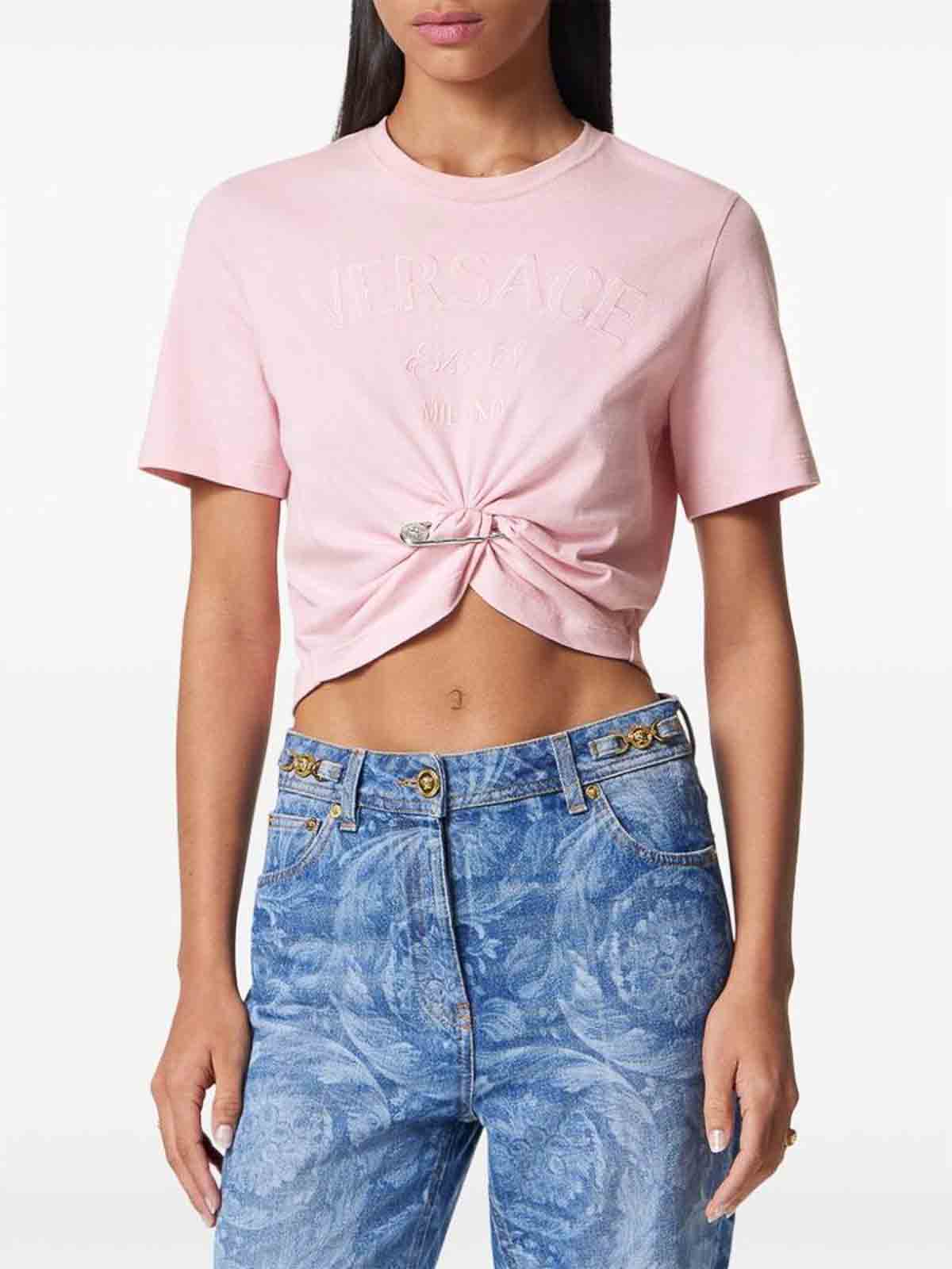 Shop Versace Light Pink Medusa Safety Pin T-shirt In Nude & Neutrals