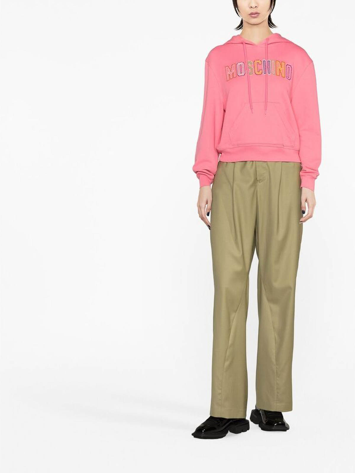Shop Moschino Rose Pink Embroidered-logo Hoodie In Nude & Neutrals