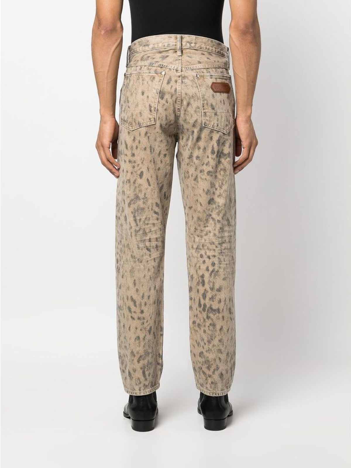 Shop Tom Ford Beigeblack Leopard-print Jeans In Blue