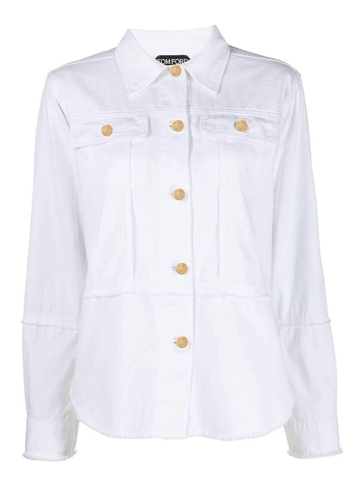Shop Tom Ford White Frayed-cotton Brim Shirt