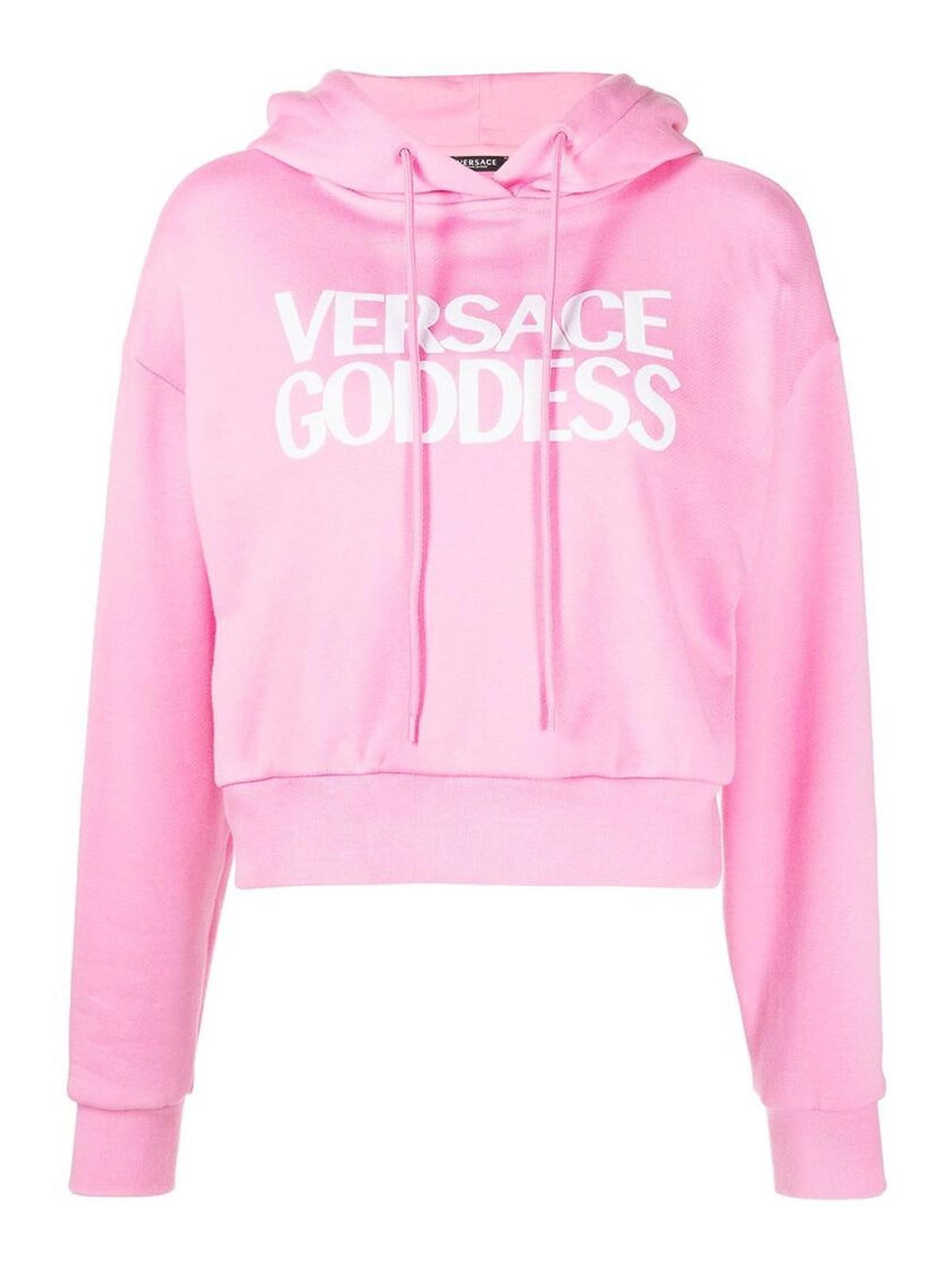 Versace Logo Print Cropped Hoodie In Nude & Neutrals