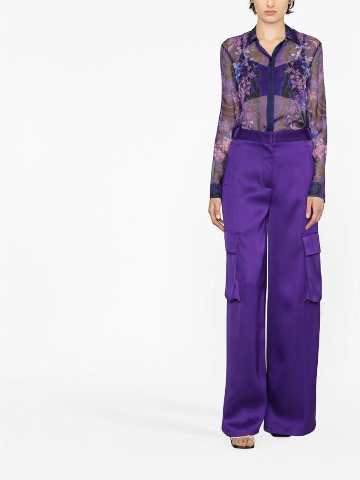 Shop Versace Orchid Purple Wide-leg Cargo Trousers
