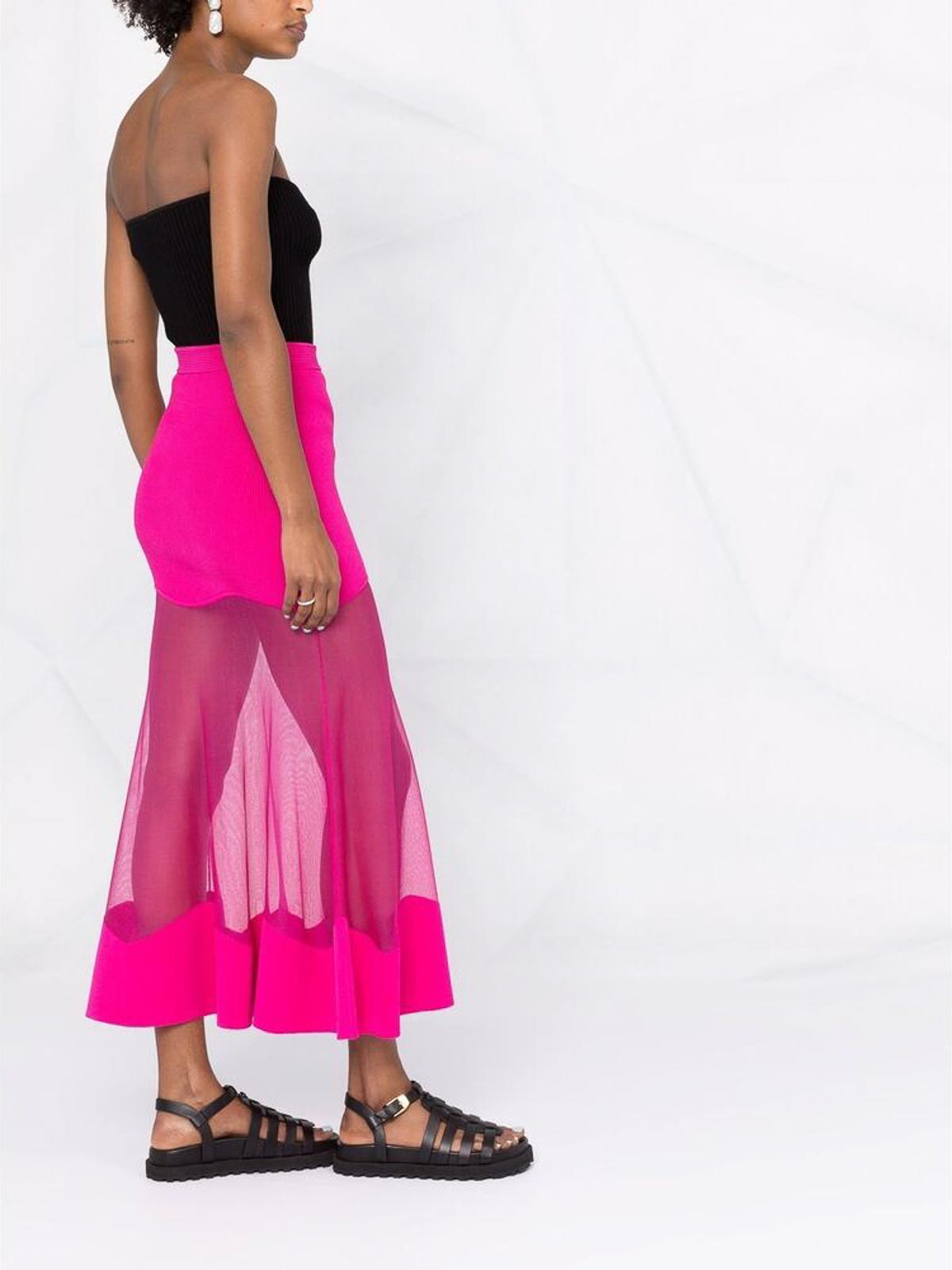 Shop Alexander Mcqueen Pink Transparent-panel Midi Skirt In Nude & Neutrals