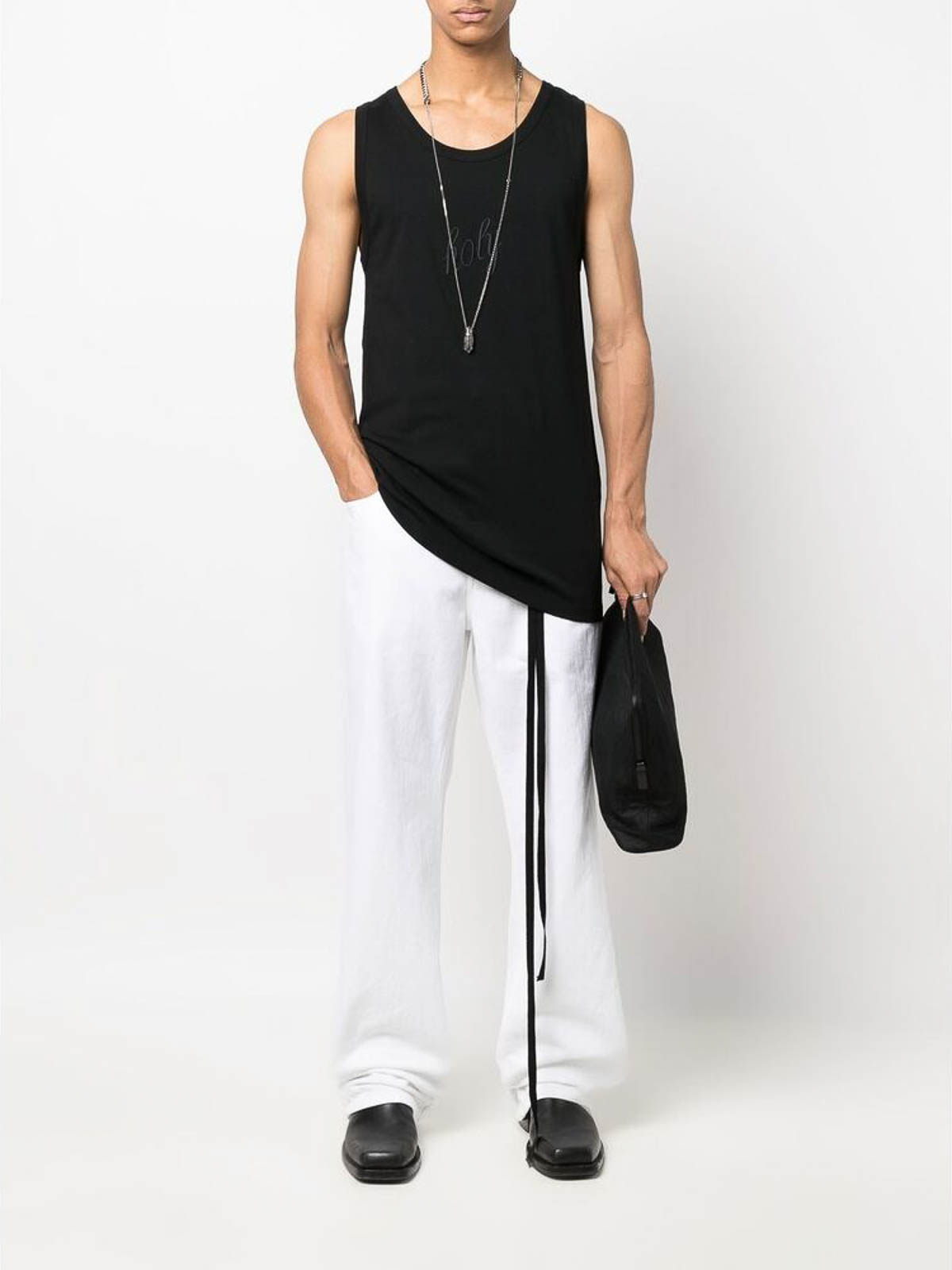 Ann Demeulemeester Black holy-embroidered tank top|2201MJE2022098