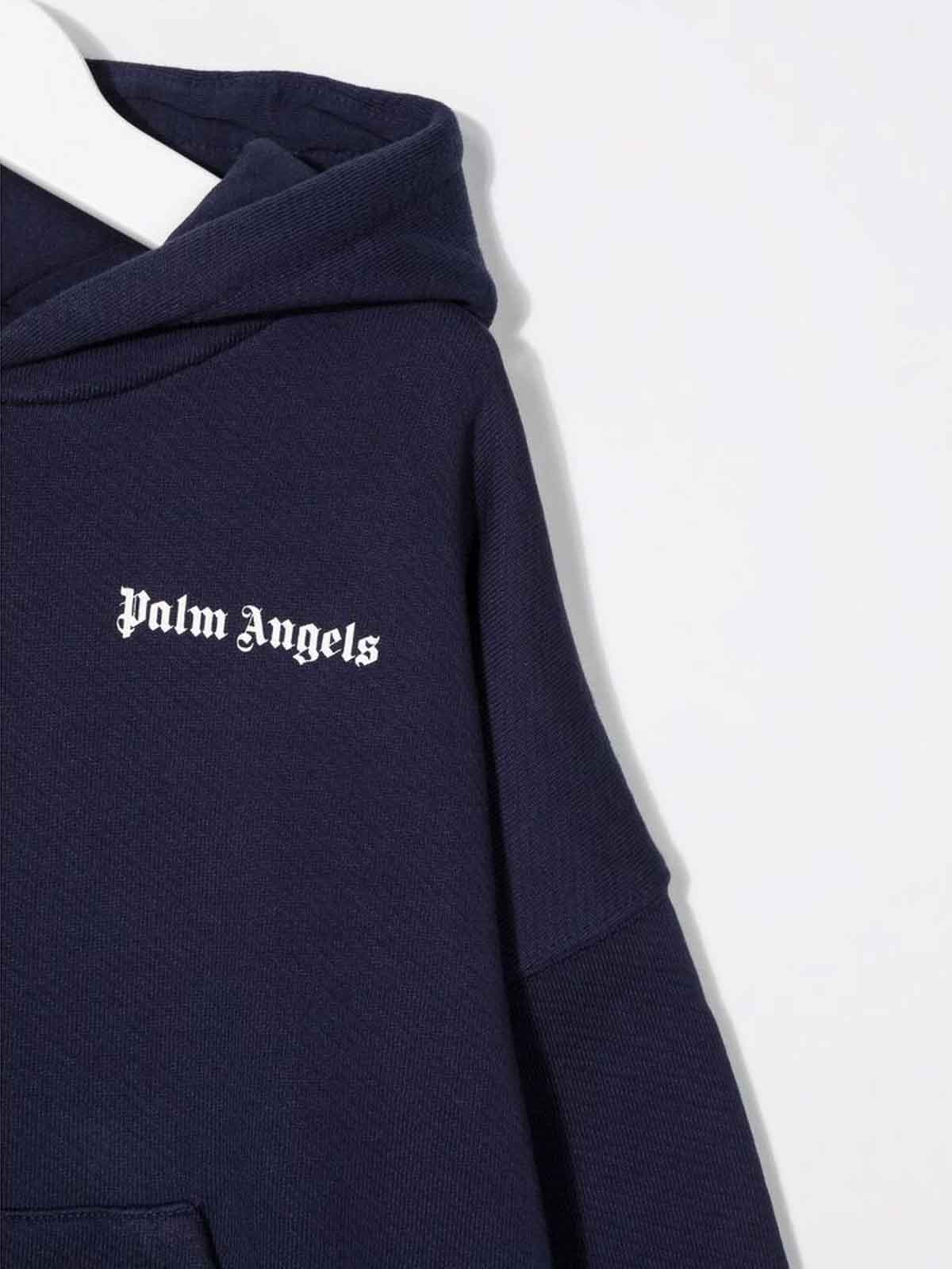 Shop Palm Angels Navy Bluewhite Logo-print Hoodie