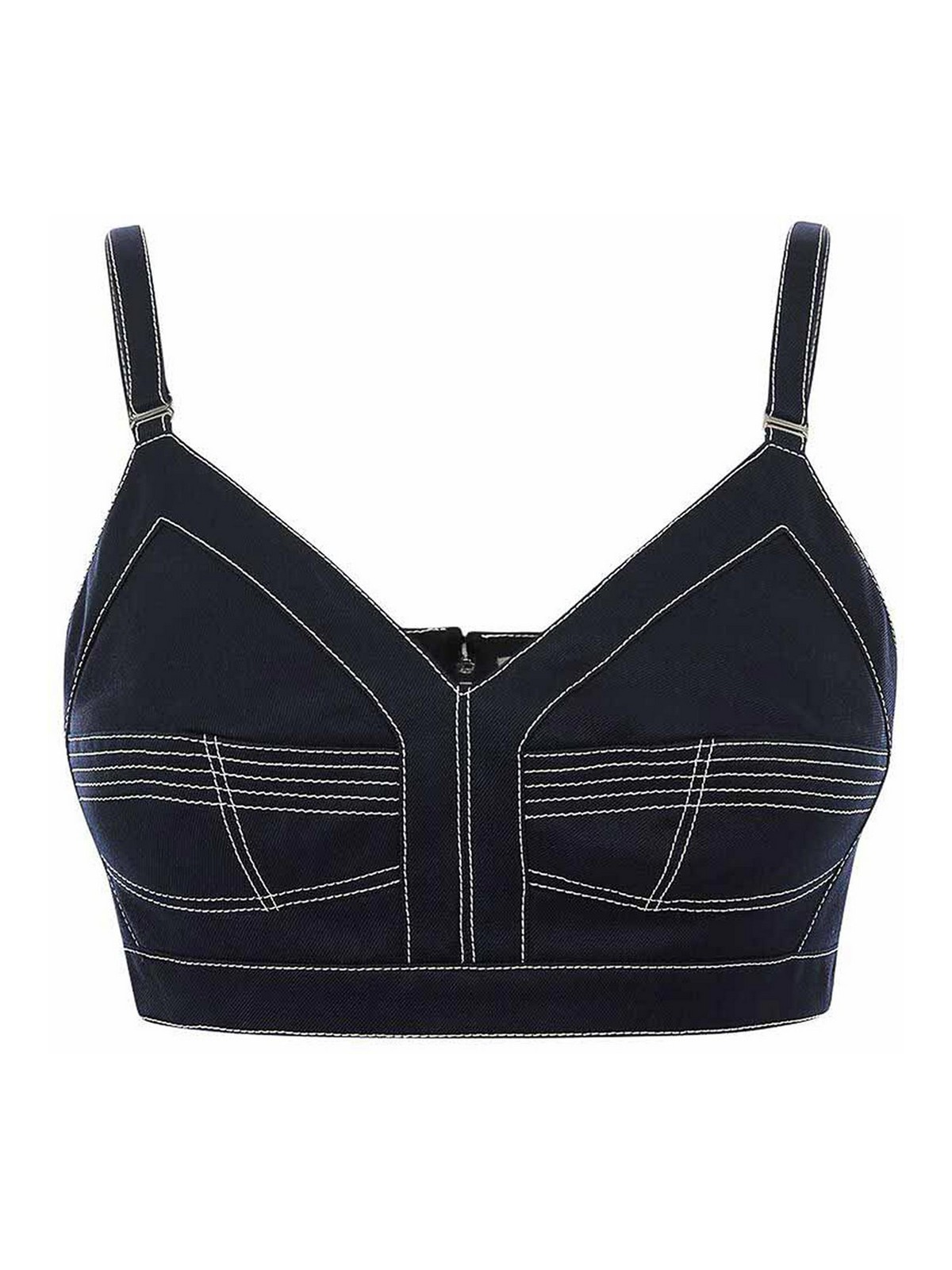 Alexander Mcqueen Cropped Topstitched Cotton-gabardine Top In Blue