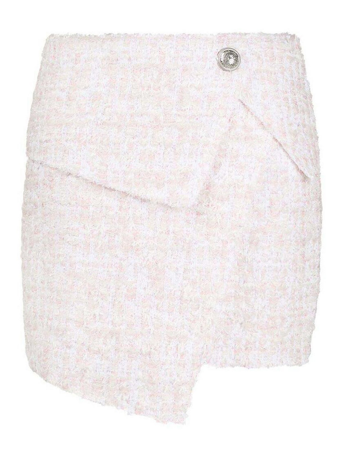 Shop Balmain Asymmetric Boucl Skirt In Nude & Neutrals