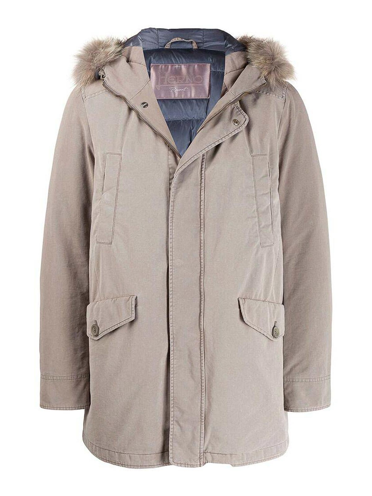 Shop Herno Grey Hooded Parka Coat