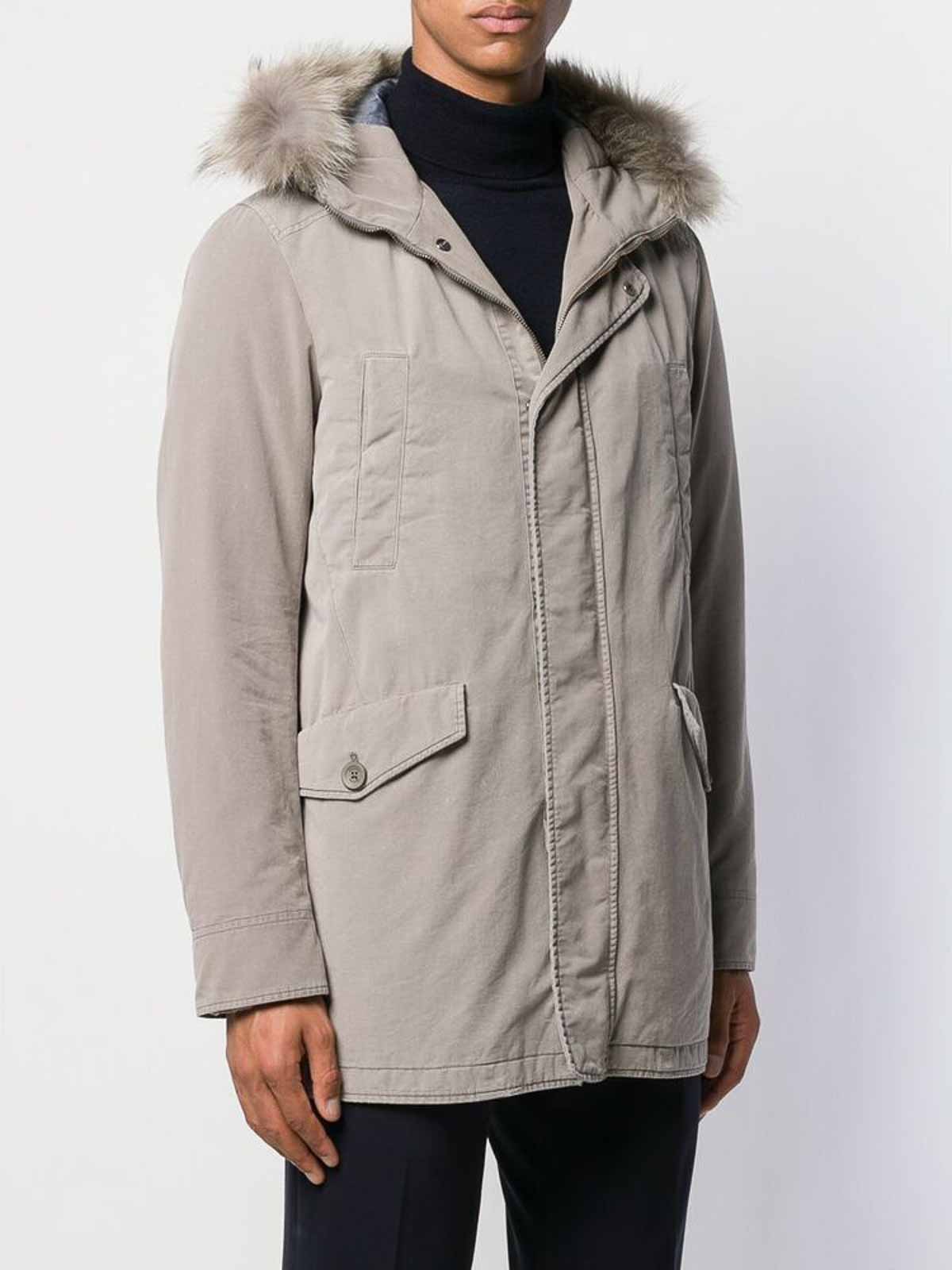 Shop Herno Grey Hooded Parka Coat