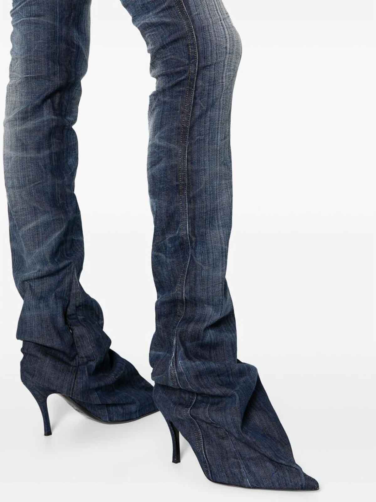 Shop Diesel Heeled Low-rise Bootcut Jeans In Blue